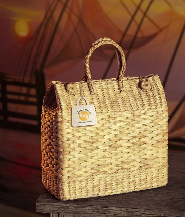 Wicker Basket Bag From Kashmir in Tan Colour- Small