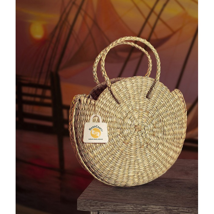 Market Basket Shopping Bag Large Handwoven Leather Handles 100% Elep