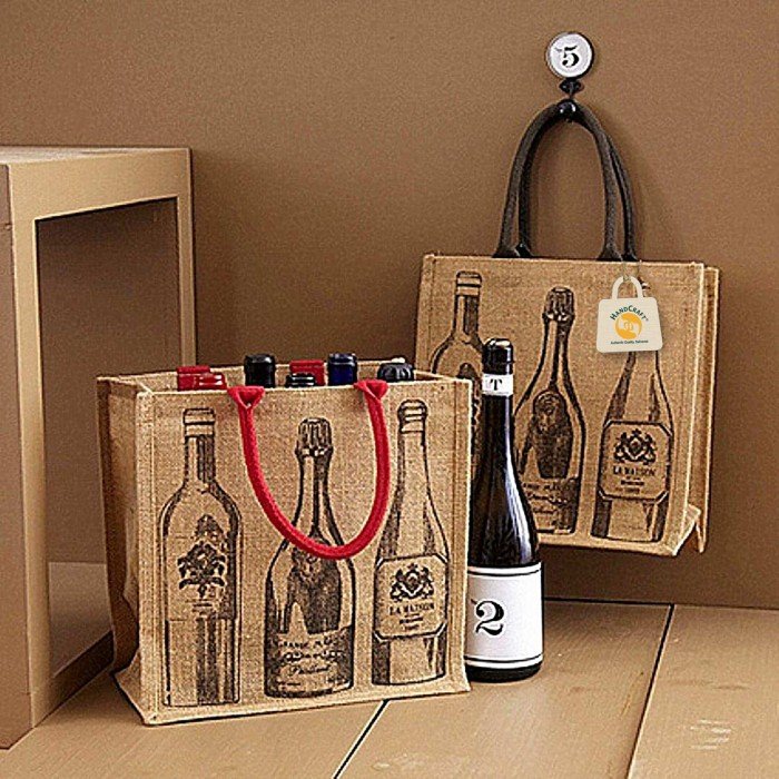 Jute Burlap 4 Bottle Wine Carrier Reusable Jute Wine Tote Bags w/Dividers  (1)