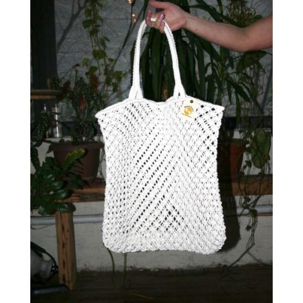 Off White Cotton Rope Handicraft Macrame Hand Bag