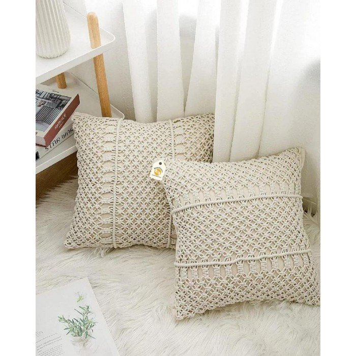 White 2024 macrame pillow