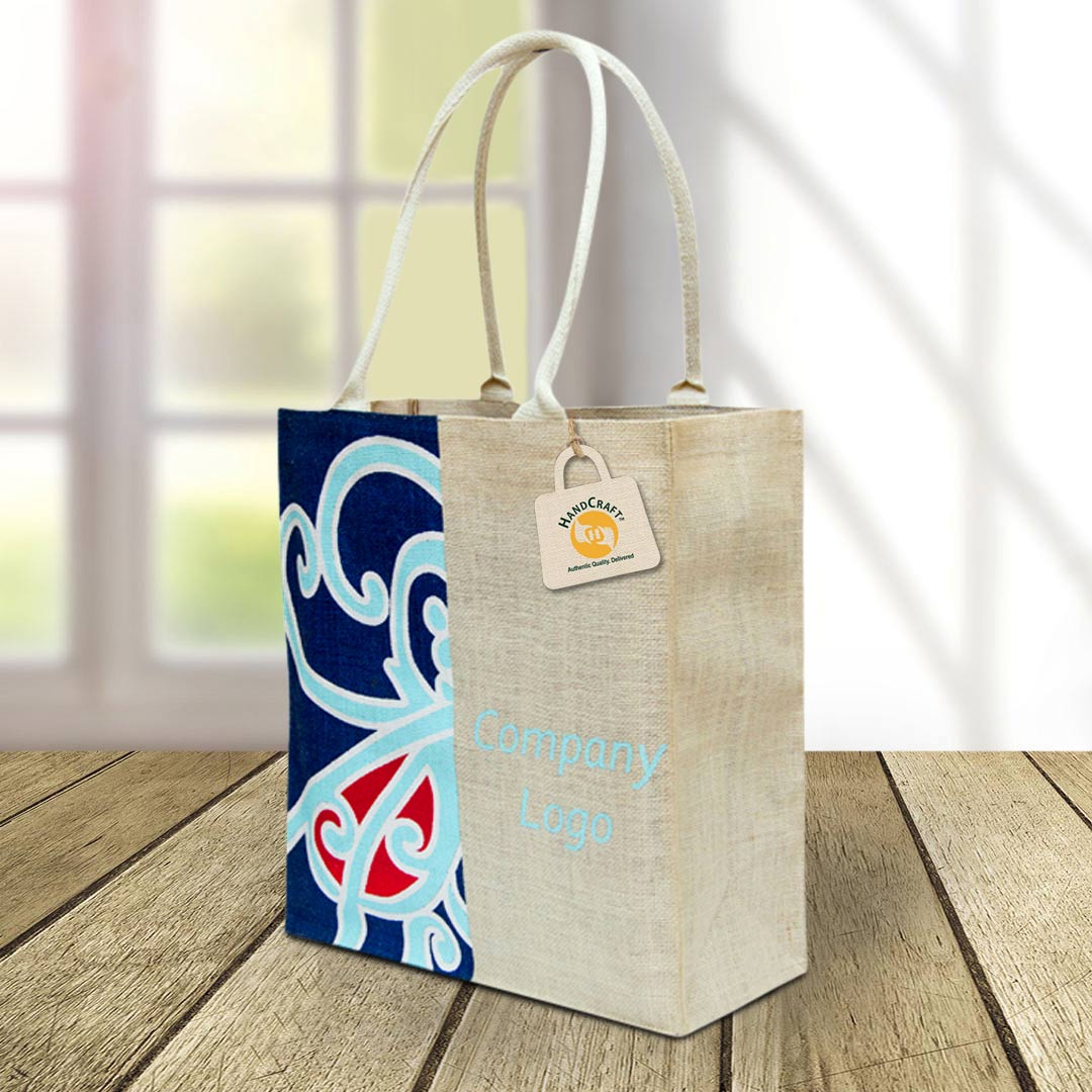 Bag with a blue decorative panel and a Company Logo placeholder.