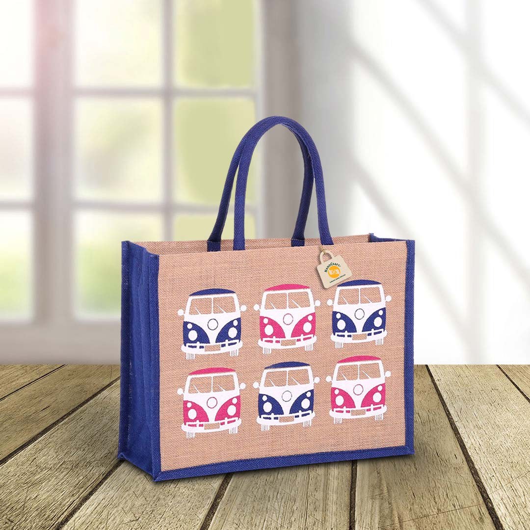 Gusseted shopper with a printed front panel
