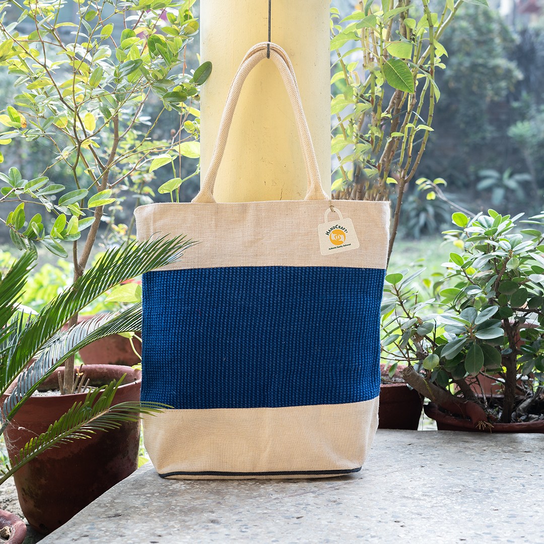 Reusable jute shopping bag replacing polythene carriers