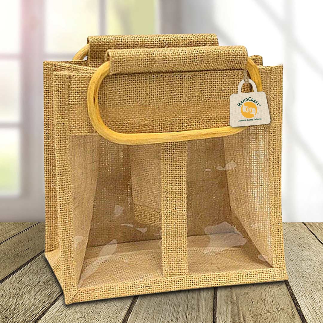 Jute jar bag with window and branding panel
