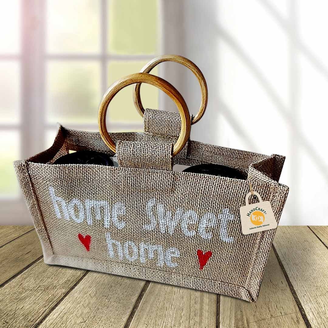 Jute gift bag with cane handles
