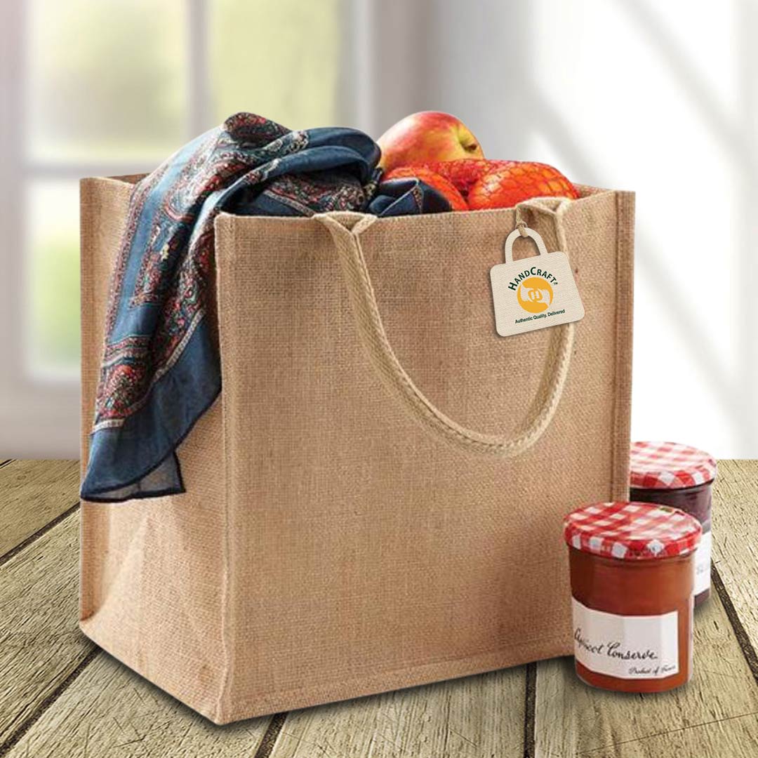 Jute Shopping Bag by HANDCRAFT, reusable carry bag recipients value