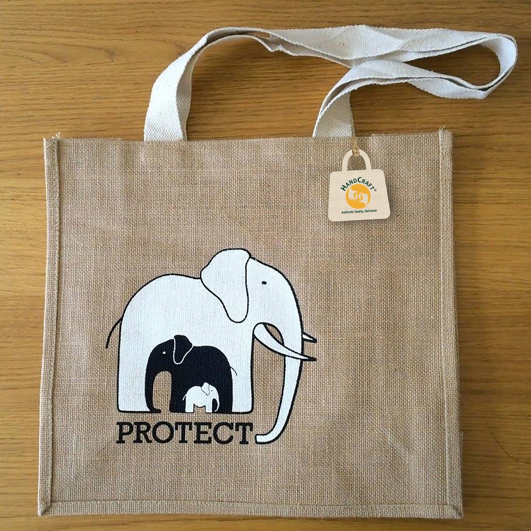 Dyed jute bag compared with natural colour