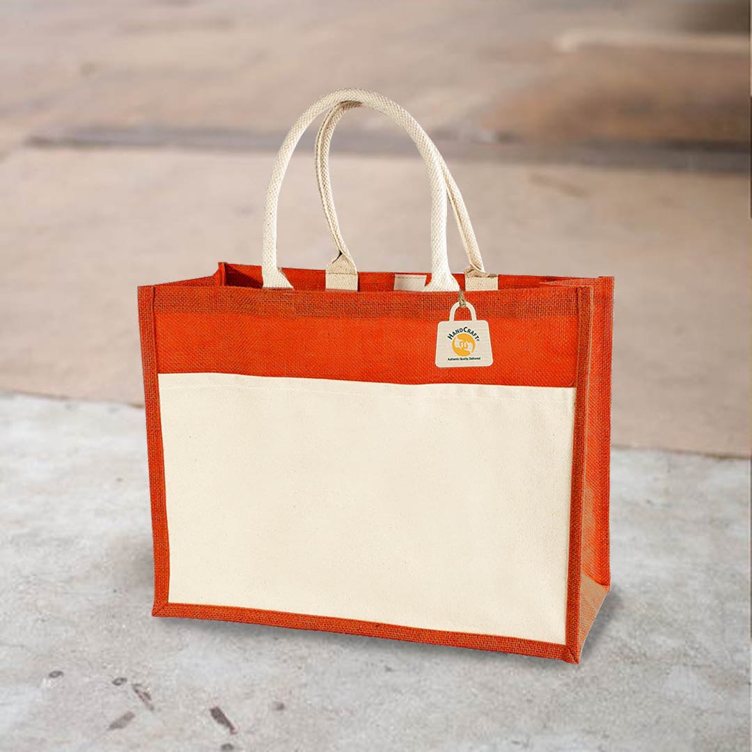 Jute bag with a front pocket feature