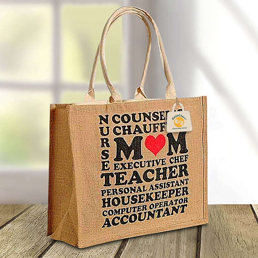 Natural-colour tote with a large Mother’s Day message and short flat handles.