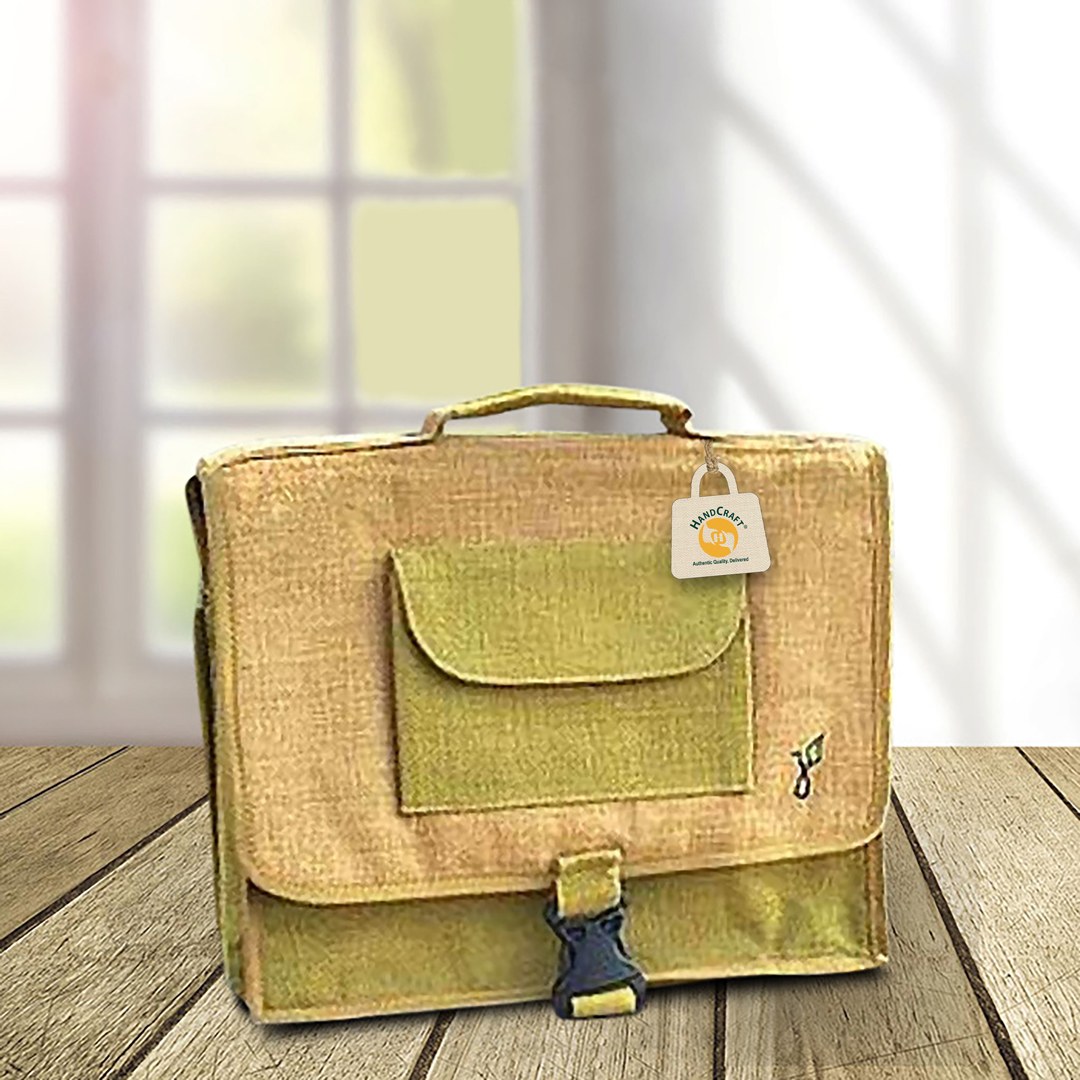 Jute bag with zip, buckles and trims