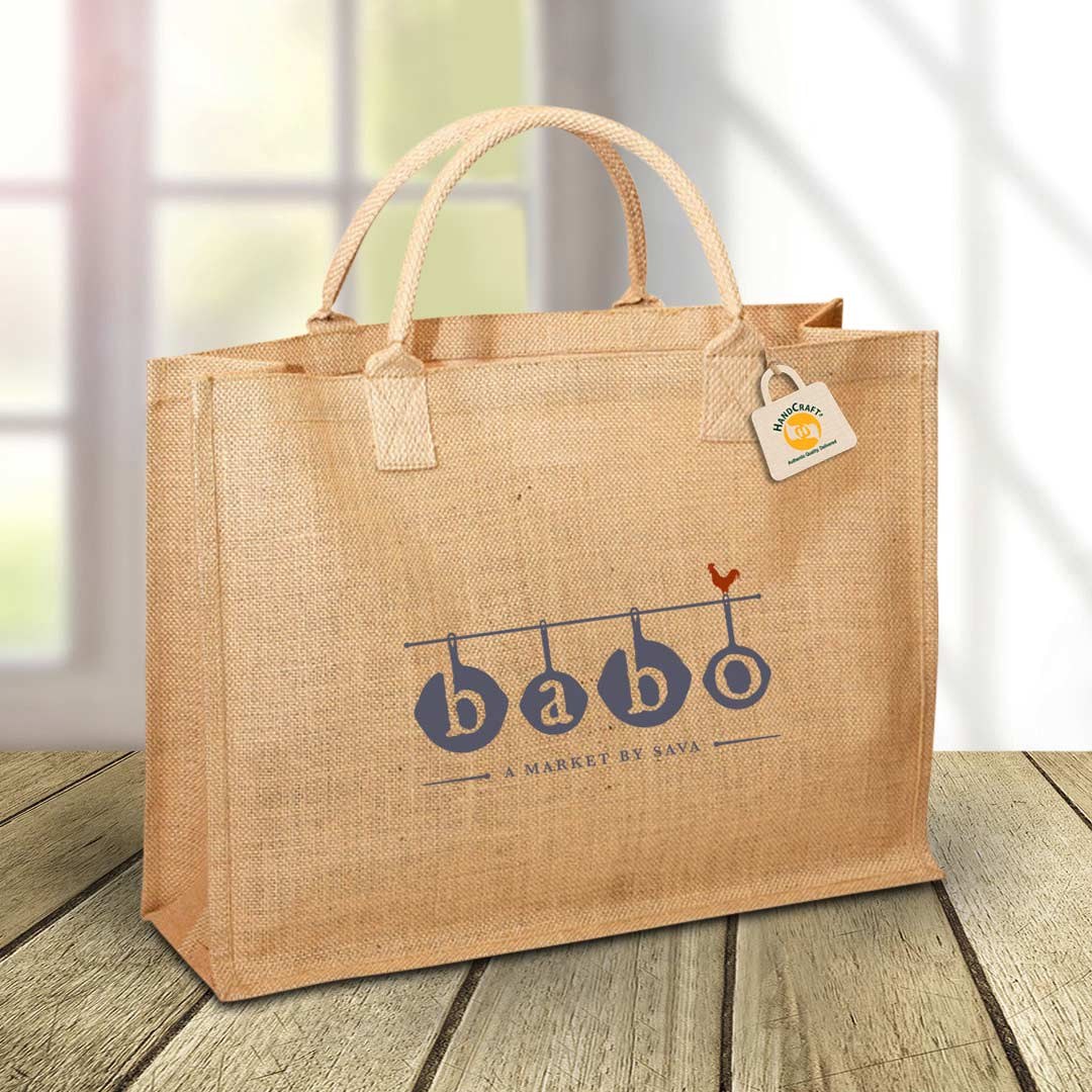 Natural-colour tote with a printed logo.
