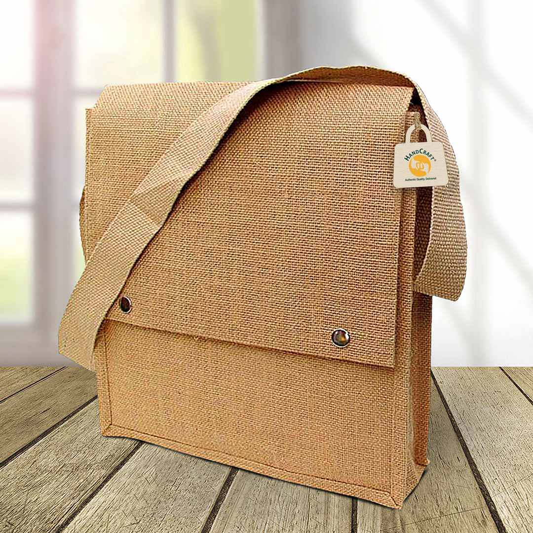 Flap-front sling bag with a long strap.