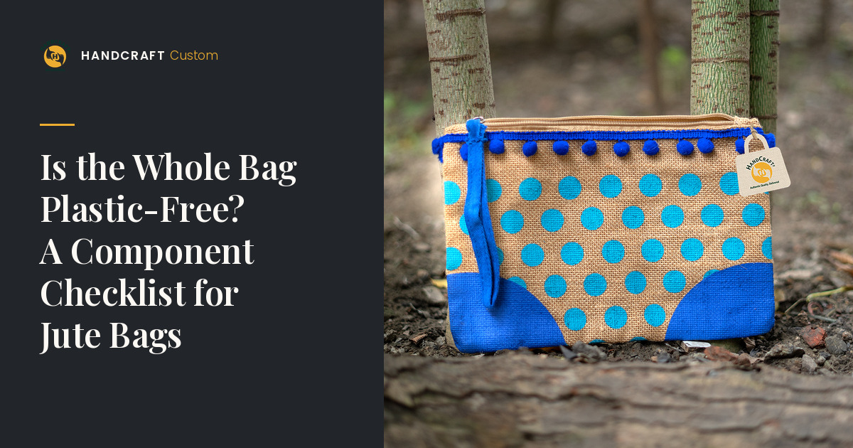Jute Zipper Pouch by HANDCRAFT, zip and component details for a plastic-free check