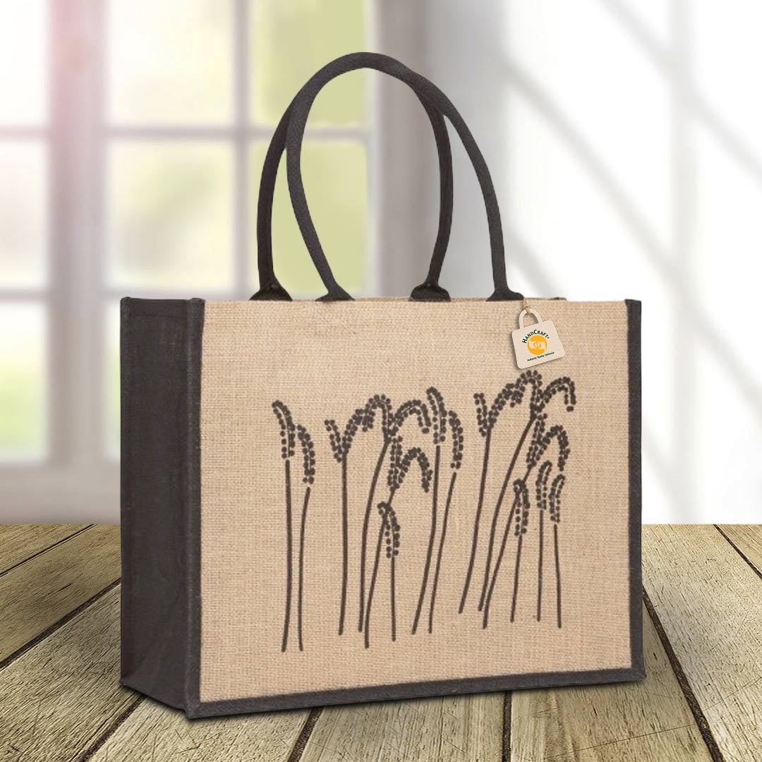 Natural-colour tote with a wheat-style graphic.