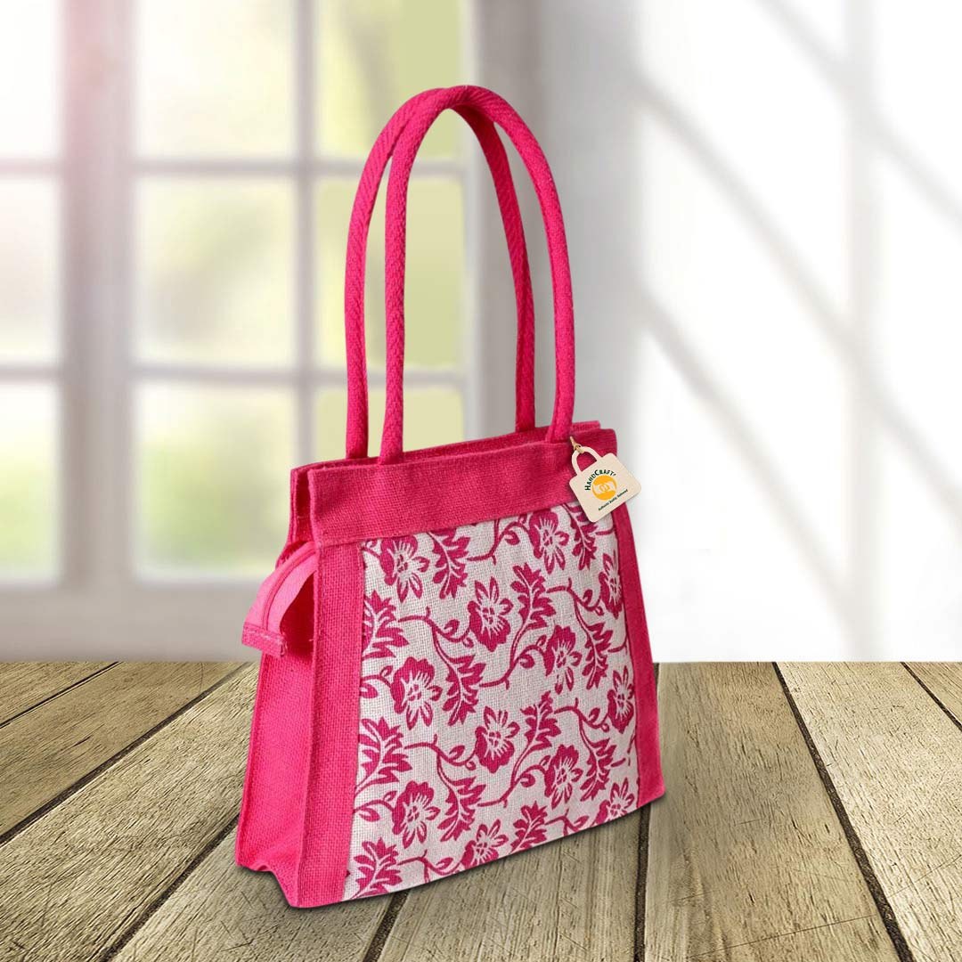 Bag with a pink floral design.