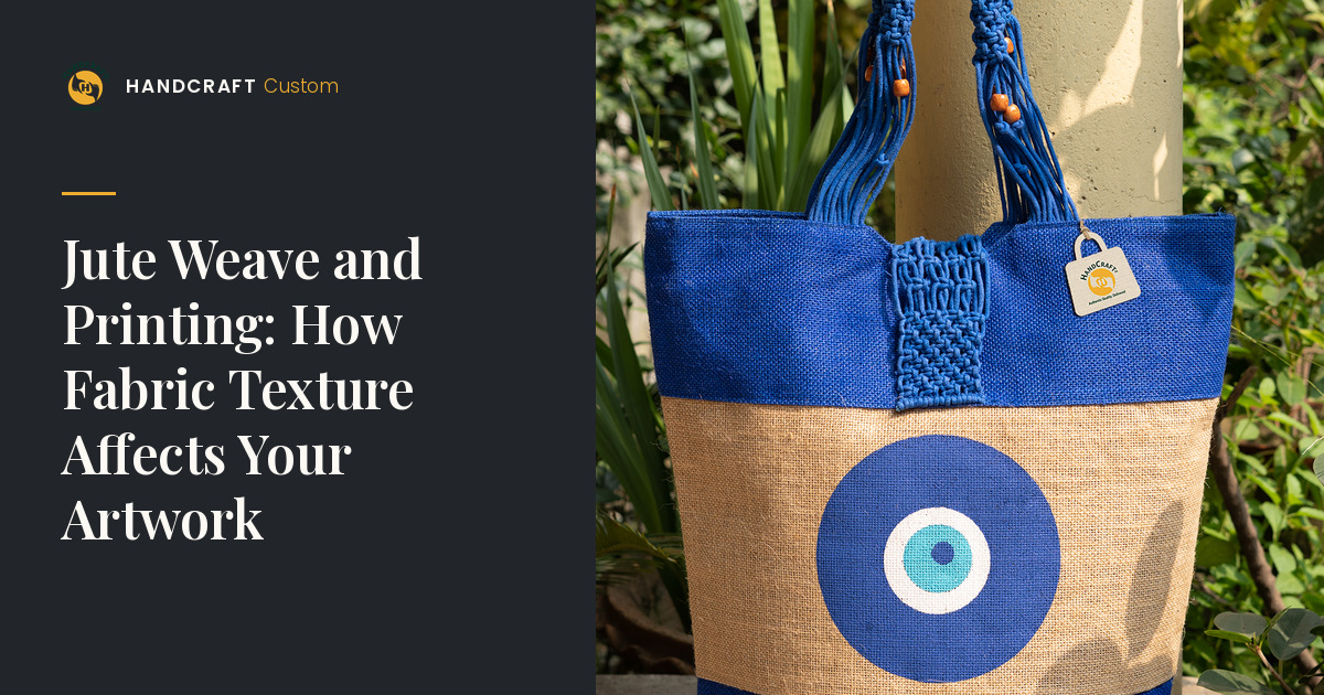 High Quality Jute Tote Bag by HANDCRAFT, close-up of jute weave and print