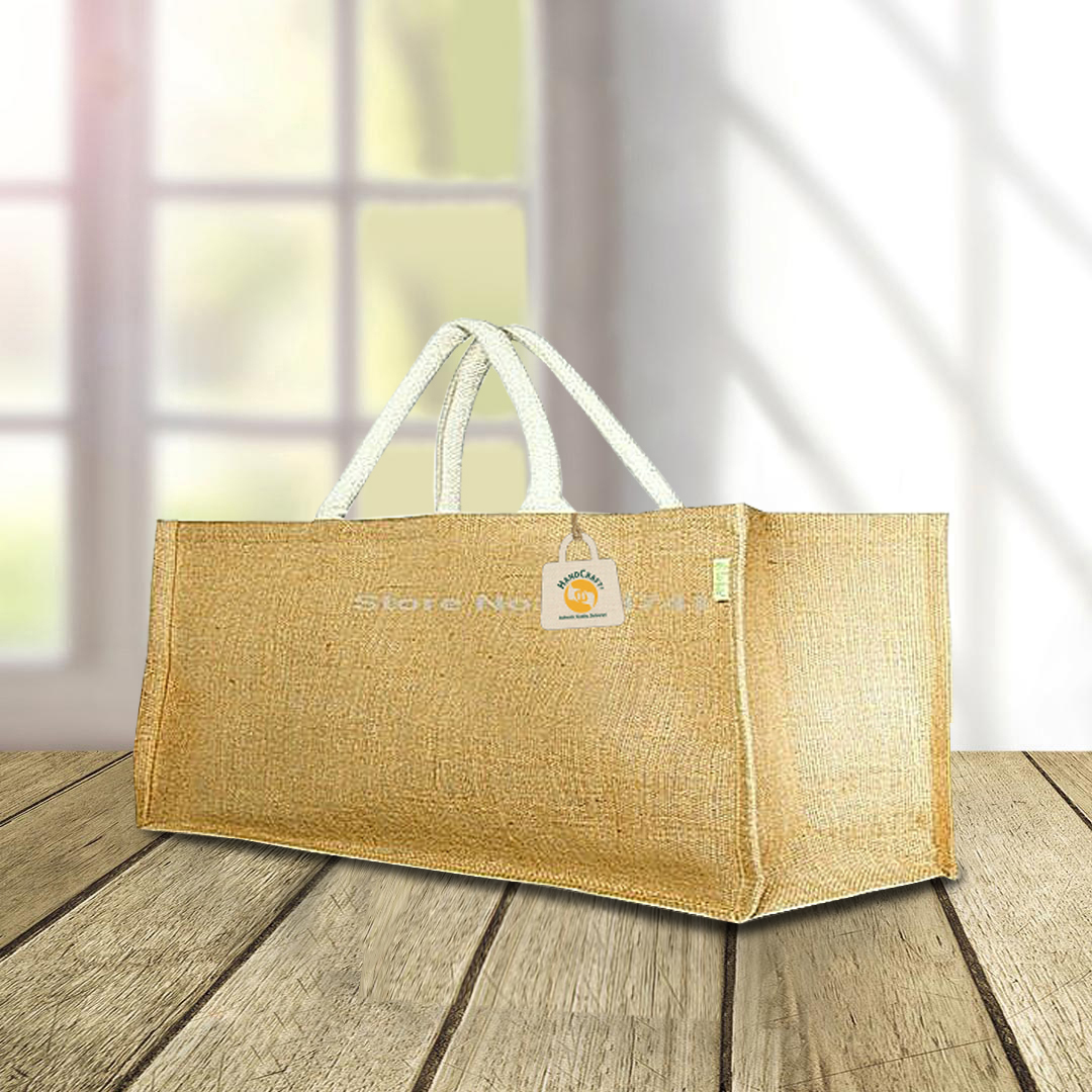 Wide natural-colour bag with short handles.