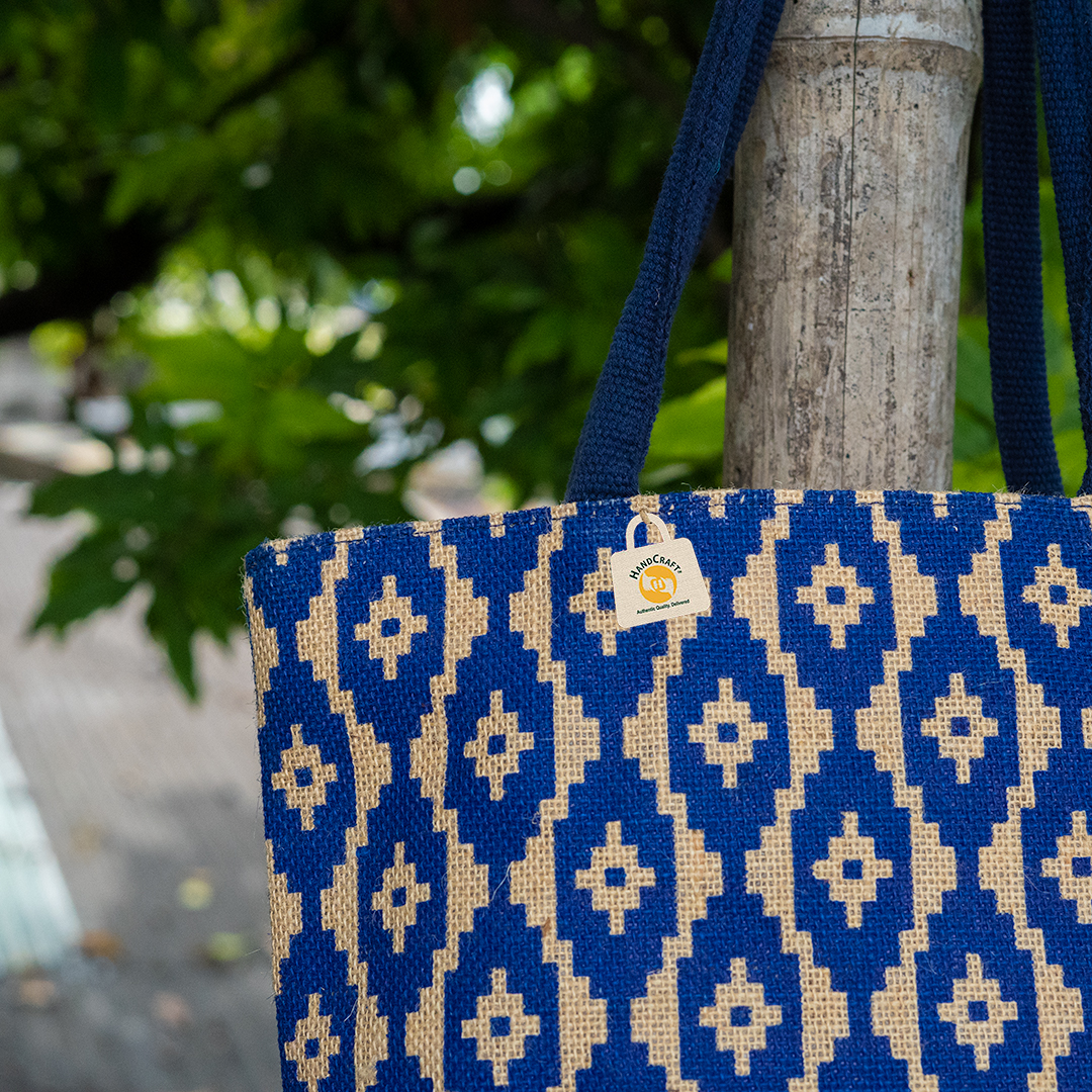 Close-up of blue patterned fabric.
